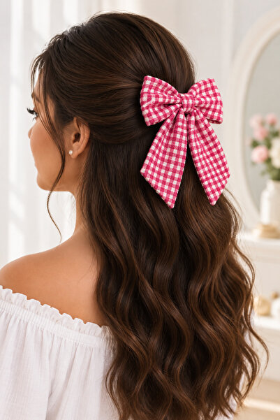 Tupek Store Bow Hair Clip Large Size Fabric Ribbon Clip – Plaid & Solid Color...