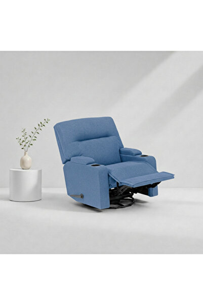 BACK CARE كرسي استرخاء دوار، مخملي، مع مسند للقدمين، أزرق، MG-3-H