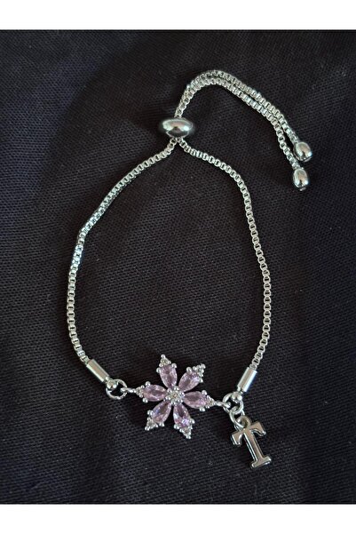 bijoux uniques Steel Pink Zircon Stone Lotus Flower t Letter Bracelet