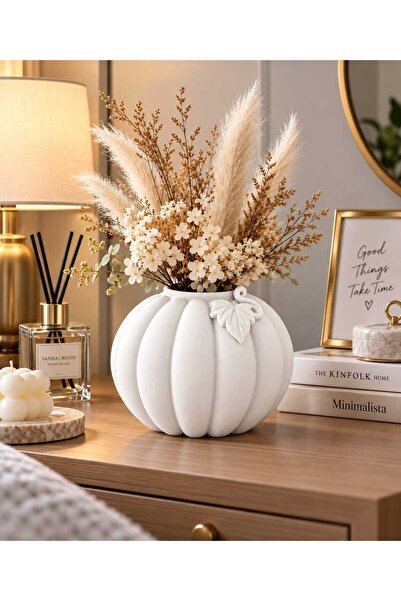 tr trendcenter Dekoratif Balkabağı Vazo Kuru Çiçeklik Pumpkin Vazo – Modern E...