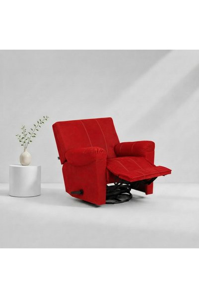 BACK CARE كرسي استرخاء دوار، مخملي، مع مسند للقدمين، أحمر، V-1-H