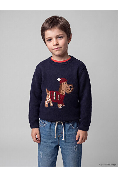 LC Waikiki Lcw Kids Navy Blue Knitwear Patterned Oval Collar Boys' Sweater wi...