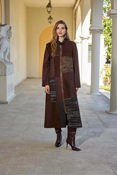 MissWhence Long Patchwork Coat - Brown