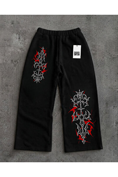 Minga London Black Red Detailed Gothic Sweatpants