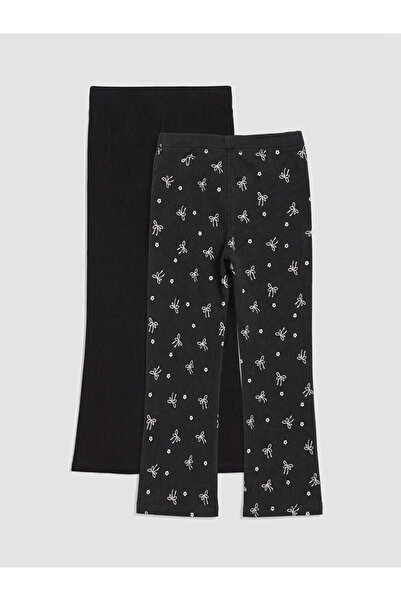 LC Waikiki Peak New Season Black Girls' Ribbed Spanish Leggings 2-Pack
