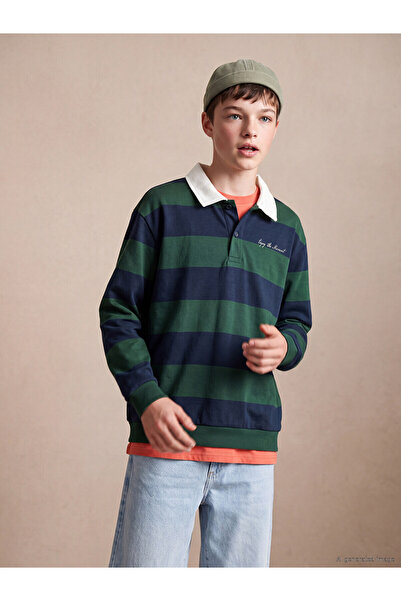 LC Waikiki Two Mt Shop Quality Lcw Kids Green Polo Collar Striped Boys' Sweat...