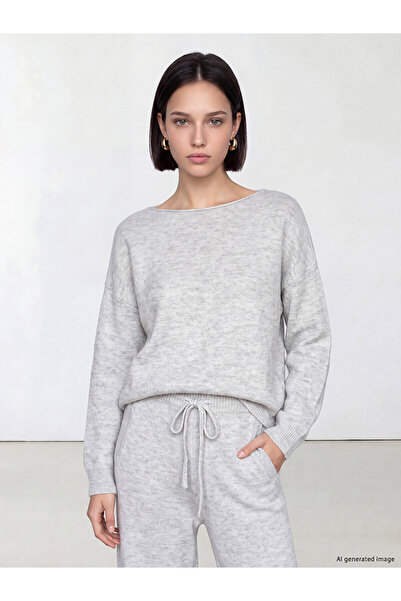 LC Waikiki Lcw Comfort Gray Knitwear Plain Boat Neck Women's Sweater with Nev...