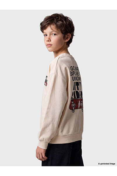 LC Waikiki Two Mt Shop Quality Lcw Kids Beige Printed Boys' Thick Sweatshirt