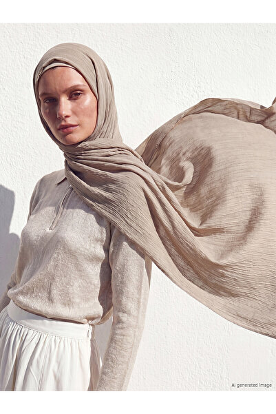 LC Waikiki Lcw Modest Beige Dobby Plain Women's Shawl with Nevavm Difference