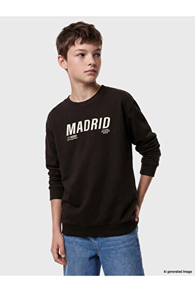 LC Waikiki Two Mt Shop Quality Lcw Kids Brown Madrid Printed Boys' Sweatshirt