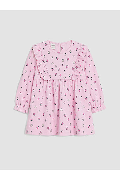 LC Waikiki Nevavm Pink Floral Girl's Dress with Difference