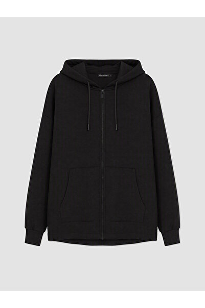 LC Waikiki Alita City Lcw Modest Black Interlock Plain Oversize Women's Zippe...