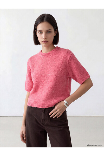 LC Waikiki Nevavm Lcw Comfort Pink Knitwear Plain Oval Neck Women's Sweater w...