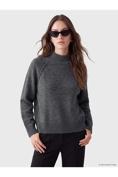 LC Waikiki Lcw Comfort Anthracite Knitwear Plain Sweater with Nevavm Difference