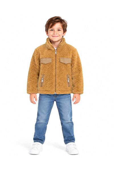 MAVİ BONCUKK Çocuk Unisex Peluş Welsoft Fermuarlı Kapüşonlu ve Dik Yaka Polar...