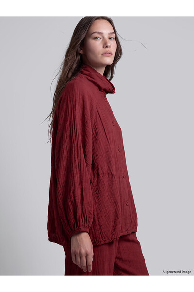 LC Waikiki Nevavm Lcw Modest Burgundy Plain Loose & Baggy Women's Jacket with...