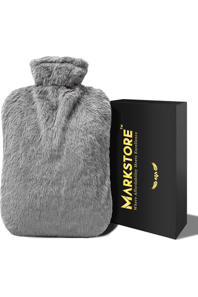 MARK STORE Hot Water Bottle with Soft Cover 2 Liter, Premium PVC Hot Water Bag for Cramps, Neck, Shoulders Pain Relief, Hot Cold Pack for Hot and Cold Therapy and Feet Warmer (Gray)