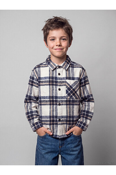 LC Waikiki Two Mt Shop Quality Lcw Kids Indigo Gabardine Plaid Boys' Shirt