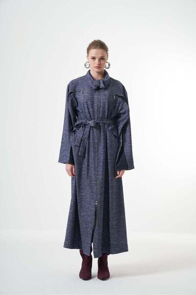 MissWhence Belted Cape-Style Felt Coat - Navy