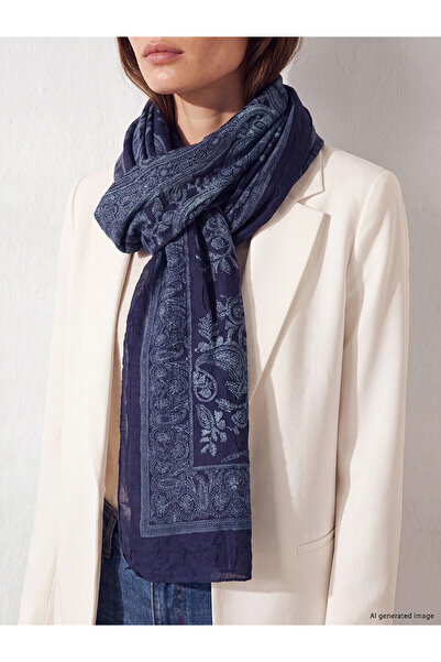 LC Waikiki Lcw Modest Blue Voile Patterned Women's Shawl with Nevavm Difference