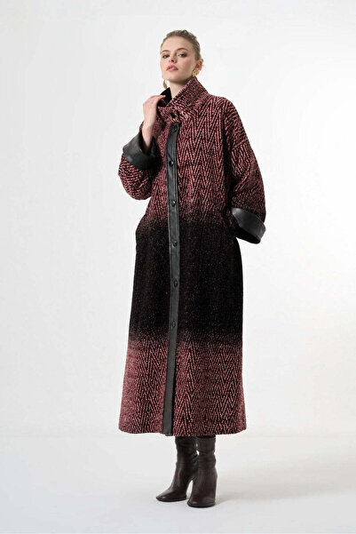 MissWhence Long Wool-Blend Patterned Coat - Red