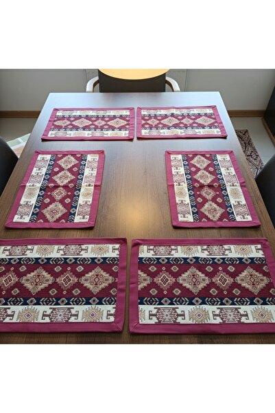 Derman Tasarım Otantik Kilim Desenli Kumaş Supla Amerikan Servis Takımı - 6 A...