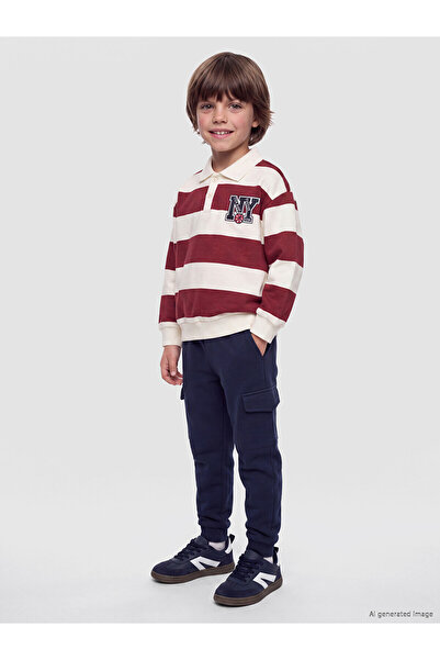 LC Waikiki Two Mt Shop Quality Lcw Kids Burgundy 3 Thread Striped Boys' Suit