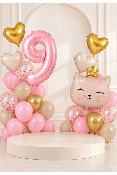 baloss fer Pembe Prenses Kedi 9 Yaş Deluxe Balon Seti 26 Parça Pembe Deniz Ku...