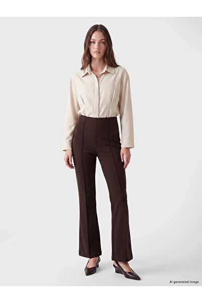 LC Waikiki NEVAVM Farkıyla LCW Modest Brown Interlock بنطلون نسائي مستقيم ضيق...
