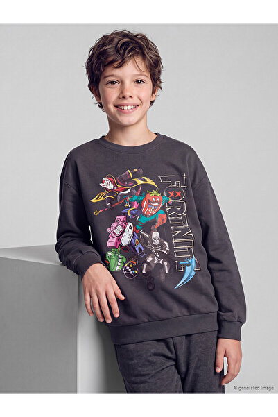 LC Waikiki Two Mt Shop Quality Lcw Kids Anthracite Fortnite Printed Boys' Swe...