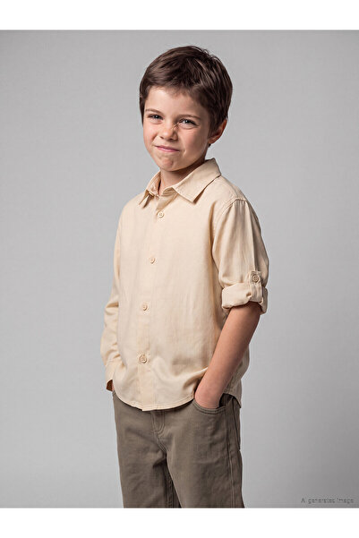 LC Waikiki Two Mt Shop Quality Lcw Kids Beige Embroidered Boys' Shirt