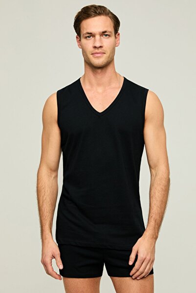 Kom V-Neck Sleeveless 100% Cotton 2-Pack Men's Undershirts, Plain, Wide V-Neck