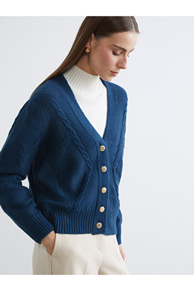 LC Waikiki Lcw Comfort Petrol Knitwear Patterned Cardigan with Nevavm Difference