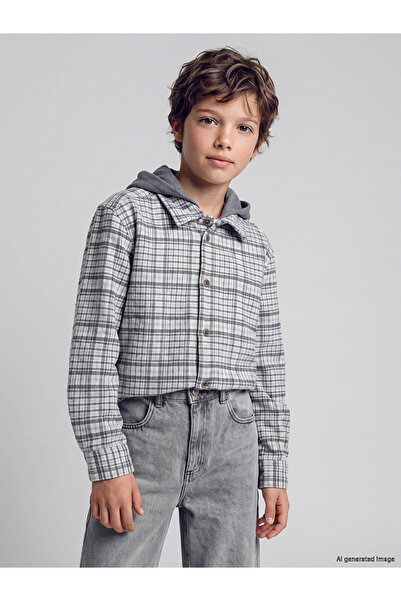 LC Waikiki Two Mt Shop Quality Lcw Kids Ecru Gabardine Plaid Loose & Baggy Bo...