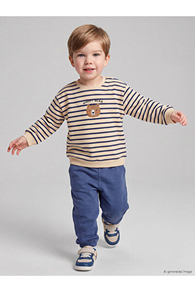 LC Waikiki Nevavm Farkıyla Lcw Baby Navy Blue Striped Baby Boy Sweatshirt and...
