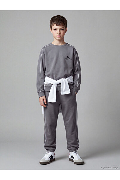 LC Waikiki Two Mt Shop Quality Lcw Kids Gray Printed Boys' Soft Touch Sweatshirt