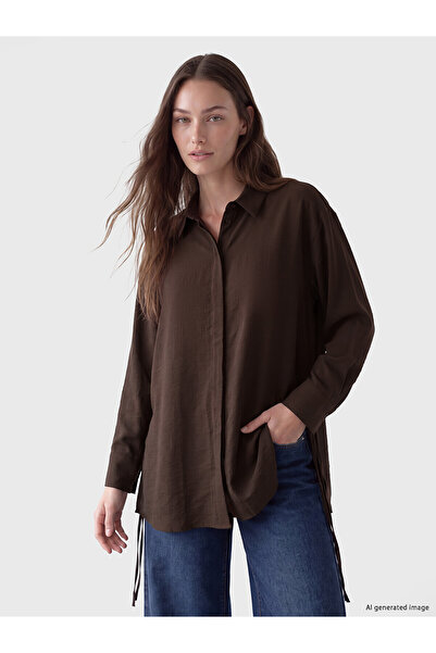 LC Waikiki Nevavm Farkıyla Lcw Modest Brown Drawstring Women's Shirt Tunic