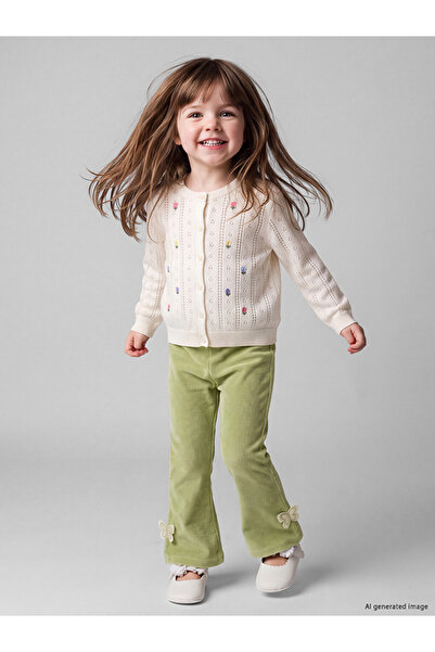 LC Waikiki Peak New Season Green Butterfly Embroidered Velvet Baby Girl Leggings