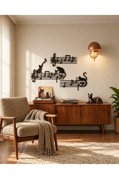 Kedi nota duvar dekorasyon ürünü 3 set