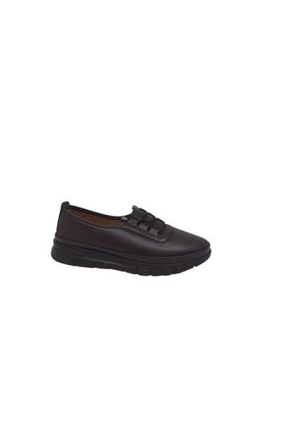 Zerhan 1001 Women's Dark Brown Rubber Laced Daily Use Comfort Shoes