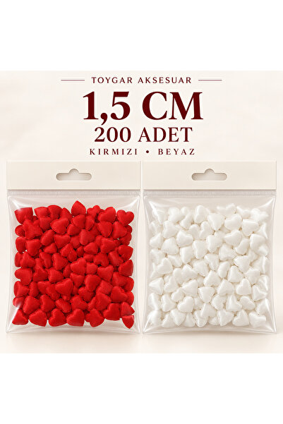1,5 cm Elyaf Saten Kalp 200 Adet Dekoratif Süs