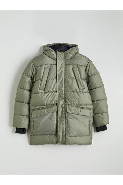 LC Waikiki Lcw Kids Khaki Hooded Boys' Puffer Jacket with Nevavm Difference