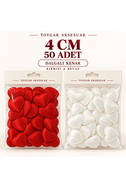 4 cm Dalgalı Kenarlı İçi Dolgulu Saten Kalp 50 Adet