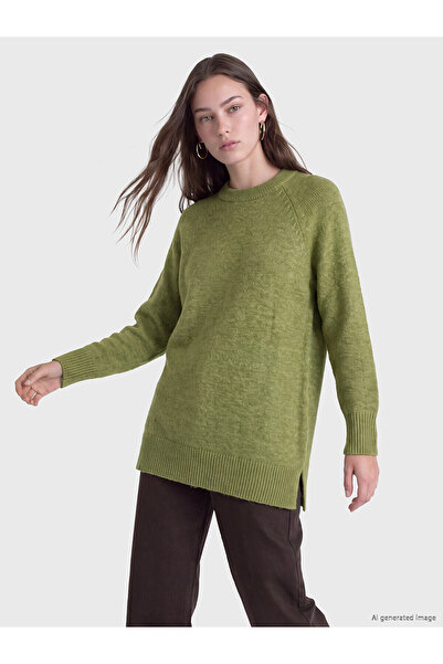 LC Waikiki Nevavm Lcw Modest Green Knitwear Plain Oversize Women's Tunic with...