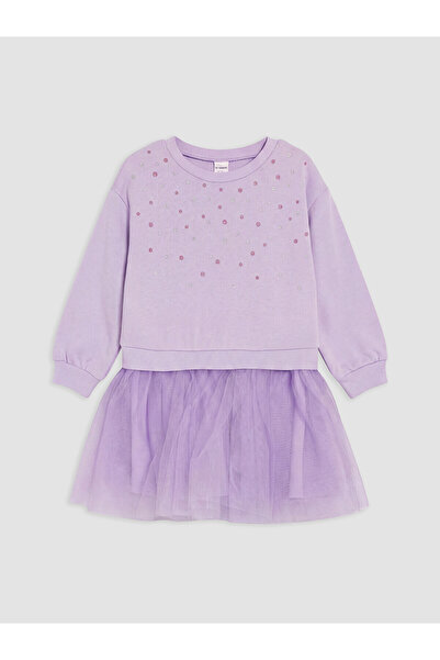 LC Waikiki Nevavm Farkıyla Lilac 3 Thread Polka Dot Girls' Dress