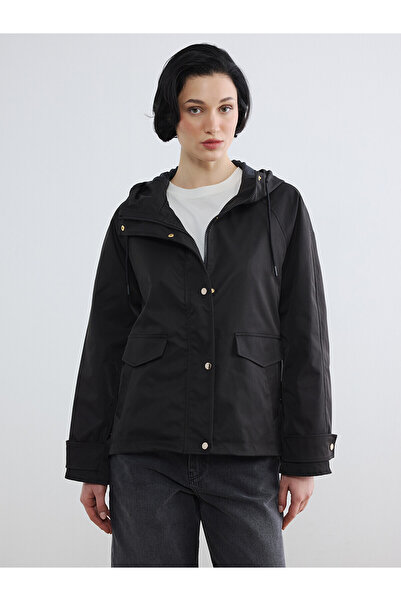 LC Waikiki Nevavm Farkıyla Lcw Vision Black Hooded Oversize Women's Raincoat