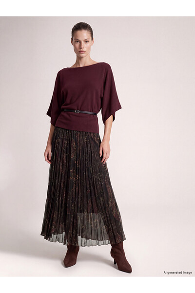 LC Waikiki Vizyon New Season Purple Patterned Chiffon Skirt with Elastic Waist