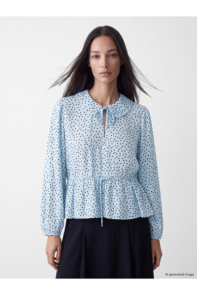 LC Waikiki Alita City Farkıyla Lcw Everyday Blue Polka Dot Baby Collar Long S...