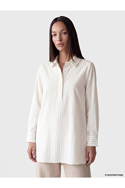 LC Waikiki Nevavm Farkıyla Lcw Studio Ecru Dobby Striped Loose & Baggy Women'...