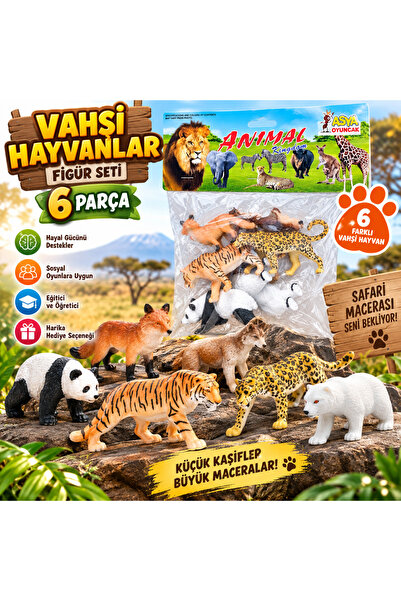 TRUST STORE Wild Animals Figure Set 6-Piece Safari and Jungle Animals Educati...